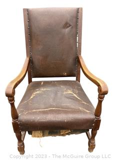 English 19th Century Leather Upholstered High Back Arm Chair. 1 of 2 being offered in this auction