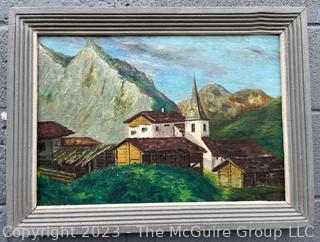 Framed Oil on Canvas of French Alpine Scene Signed by Artist A Pautier, 1952.  20 x 26".