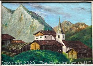 Framed Oil on Canvas of French Alpine Scene Signed by Artist A Pautier, 1952.  20 x 26".