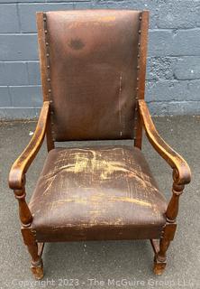 English 19th Century Leather Upholstered High Back Arm Chair. 2/2 being offered in this auction