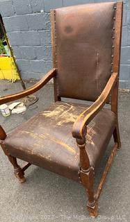 English 19th Century Leather Upholstered High Back Arm Chair. 2/2 being offered in this auction