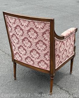 French Louis XVI Style Pink Brocade Upholstered Open Armchair