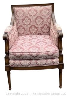 French Louis XVI Style Pink Brocade Upholstered Open Armchair