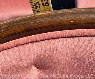 Set of Three (3) Mid-Century Barrel Back with Pink Velvet and Cane Chairs. 