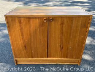 Heavy Mid Century Pine Two Door Cabinet.  Second of three offered in this auction.  20" x 28" x 35"