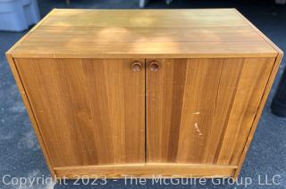 Heavy Mid Century Pine Two Door Cabinet.  Third of three offered in this auction.  20" x 28" x 35"