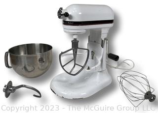 KitchenAid Professional 6 Mixer White With Attachments.  First of two being offered in this auction. Bowl does not fit. 