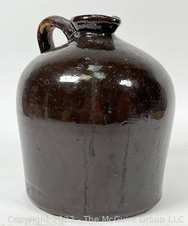 19th Century Slip Glazed Stoneware Jug. 9.5" tall