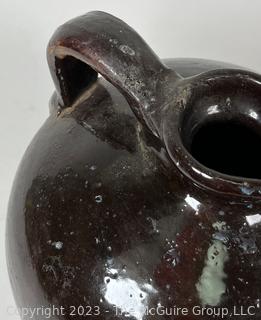 19th Century Slip Glazed Stoneware Jug. 9.5" tall