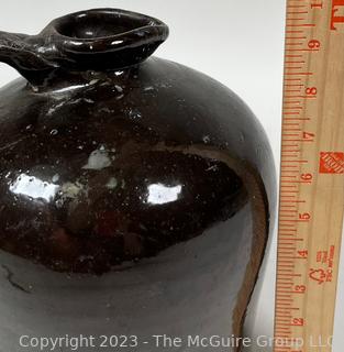 19th Century Slip Glazed Stoneware Jug. 9.5" tall