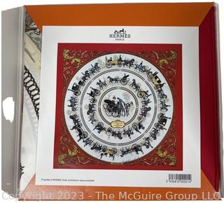 Vintage Hermes La Promenade de Longchamps by Philippe Ledoux Silk Scarf, New and in Package. Has not been removed from packaging.  50” x 52”