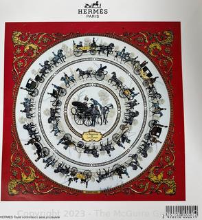 Vintage Hermes La Promenade de Longchamps by Philippe Ledoux Silk Scarf, New and in Package. Has not been removed from packaging.  50” x 52”