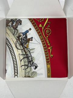 Vintage Hermes La Promenade de Longchamps by Philippe Ledoux Silk Scarf, New and in Package. Has not been removed from packaging.  50” x 52”