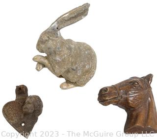 Hollow Cement Rabbit, Cement Angel and Composition Horse Head 