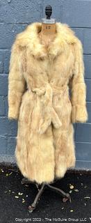 Full-Length Tourmaline Blonde Fur Coat with Fur Leather Belt, Possibly Coyote. 