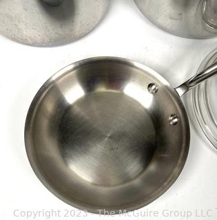 Group of Pots and Pans with Lids by All Clad and Farberware