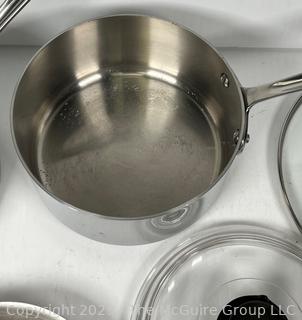 Group of Pots and Pans with Lids by All Clad and Farberware