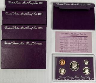 Five (5) 1986 US Mint Proof Coin Sets 1991