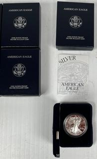 Five (5) United States Mint American Eagle One Ounce Proof Silver Bullion Coins