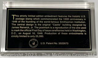 100th Anniversary Limited Numbered Edition Commemorative Smithsonian Postage Stamp Encased in Plexi. 