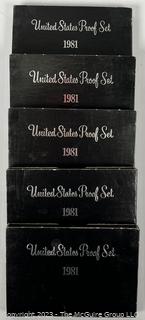 Five (5) 1981 US Mint Proof Coin Sets 