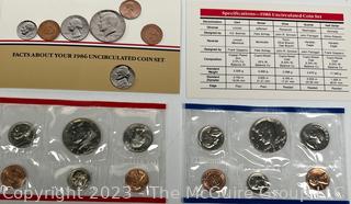 Five (5) 1986 US Mint Uncirculated Coin Sets with P Mint Marks