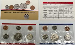 Five (5) 1986 US Mint Uncirculated Coin Sets with P Mint Marks