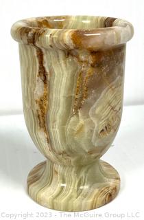 Alabaster Marble Vase, Pewter Tankard and Vilac Wood Carved Vase. 