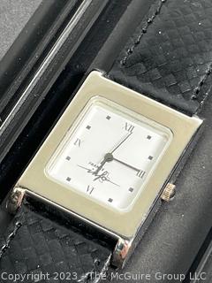 Ladies Silver with Black Band Watch with Box