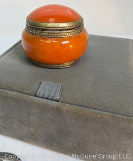 Orange Metal Jar and Vintage Costume Jewelry