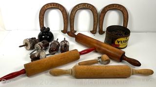 Wooden Rolling Pins, Horseshoes and Ceramic Insulators