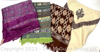 Four (4) Woven Scarves or Throws Including Wool and Silk