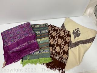 Four (4) Woven Scarves or Throws Including Wool and Silk