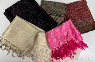 Group of Scarves and Wraps Including Brocade, Velvet Cut Out and Christian Dior Neck Scarf.