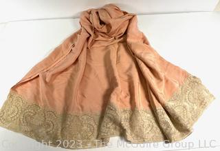 Antique Salmon Pink Silk with Lace Trim Shawl or Wrap. 