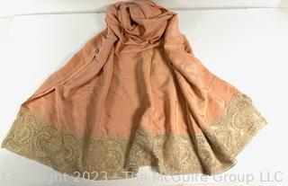 Antique Salmon Pink Silk with Lace Trim Shawl or Wrap. 