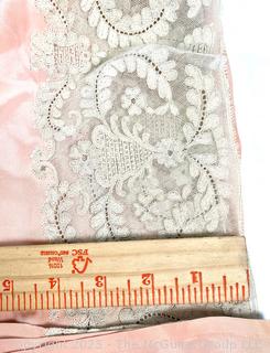 Antique Salmon Pink Silk with Lace Trim Shawl or Wrap. 