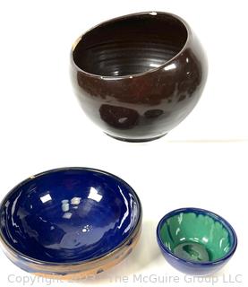 Three (3) Mid Century Artisan Studio Pottery Bowls, One with Makers Mark. 