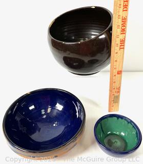 Three (3) Mid Century Artisan Studio Pottery Bowls, One with Makers Mark. 