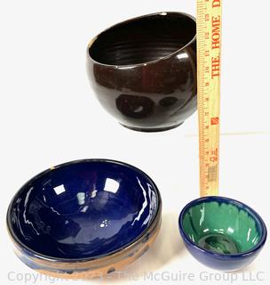 Three (3) Mid Century Artisan Studio Pottery Bowls, One with Makers Mark. 