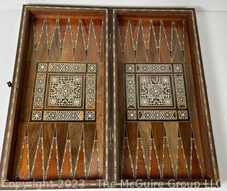 Arabesque Mother of Pearl Inlaid Folding Backgammon & Chess Game Board