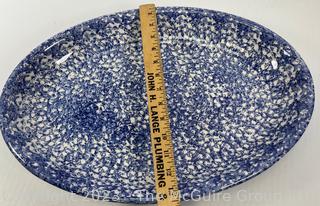 Porcelain Blue White Spongeware Serving Platter