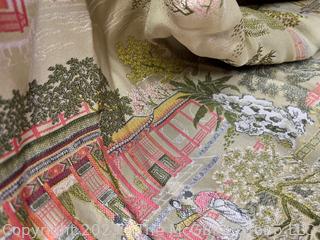 Chinese Silk Embroidered Shawl or Tapestry by Brocaded Flowers