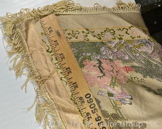 Chinese Silk Embroidered Shawl or Tapestry by Brocaded Flowers