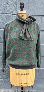 Vintage Nina Ricci 1980's Grey with Green Foil Thread Shamrock Sweater