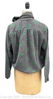 Vintage Nina Ricci 1980's Grey with Green Foil Thread Shamrock Sweater