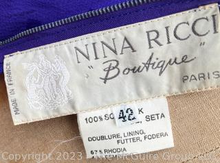 Vintage Nina Ricci Boutique Paris 1980's Purple Silk Cocktail Dress, Size 42