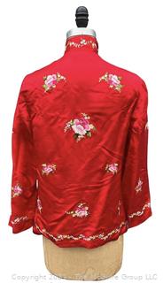 Vintage Red Golden Bee Chinese Silk Embroidered Jacket 