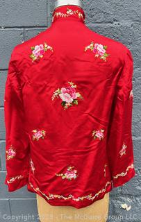 Vintage Red Golden Bee Chinese Silk Embroidered Jacket 