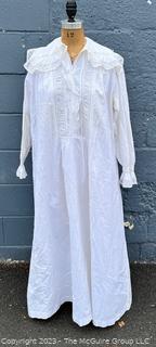 Victorian Hand Stitched Nightgown Dress with Lace Panel and Collar. 